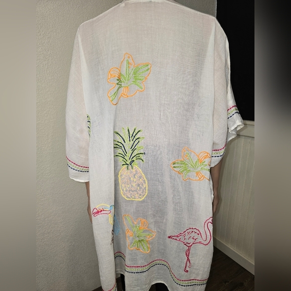 Soft Surroundings Tropical Topper Kimono Embroidered Bird Ivory One Size Swim - Picture 5 of 13